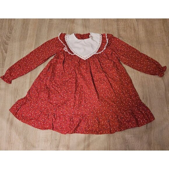 Vintage Winnie The Pooh Disney Girl Dress 6X Prairie Red  Floral Made In Usa - Picture 1 of 7
